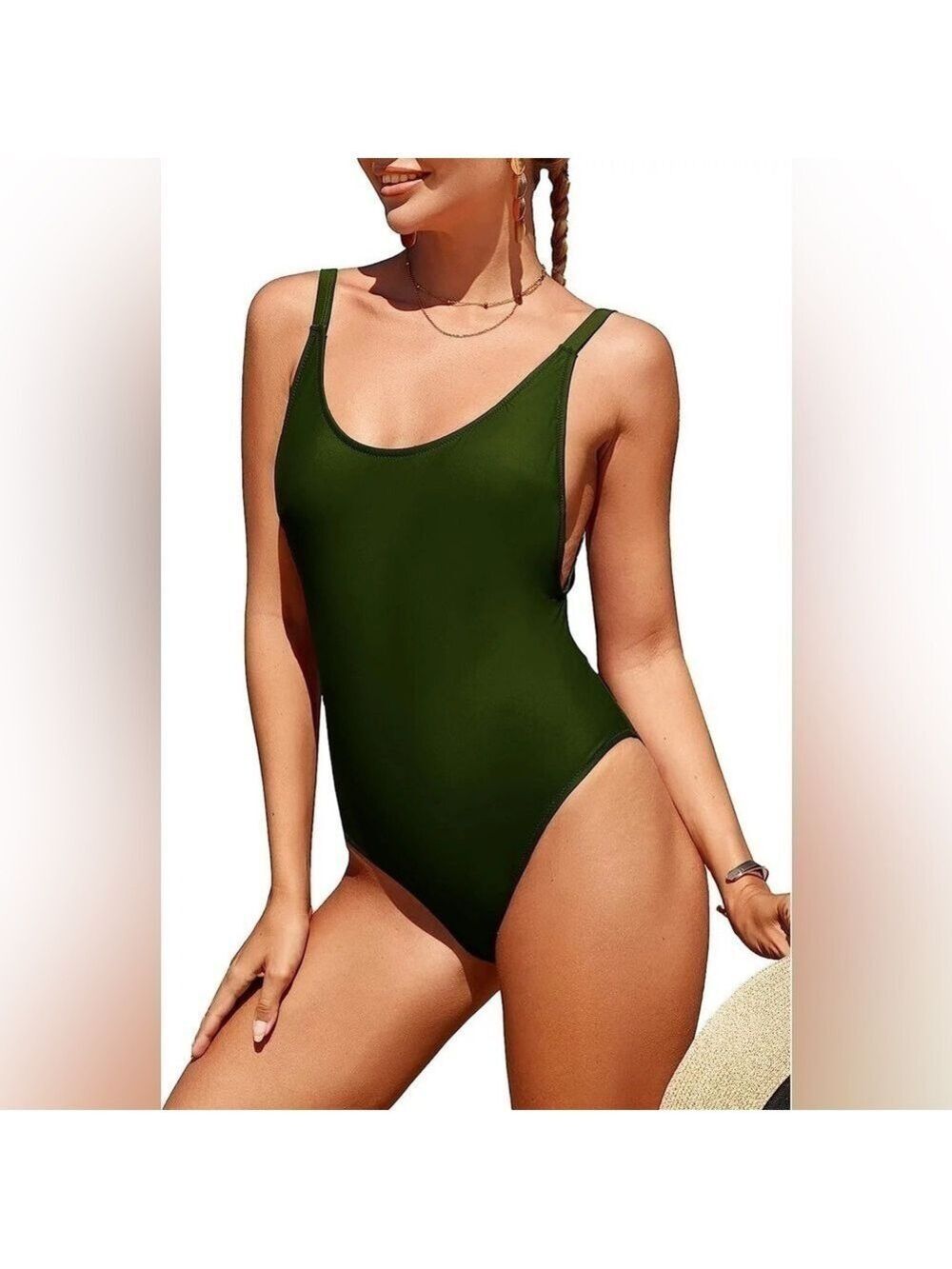 Women’s Yira Green One Piece U Neck Timmy Control Swimsuit Size Medium!